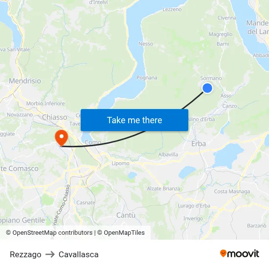 Rezzago to Cavallasca map