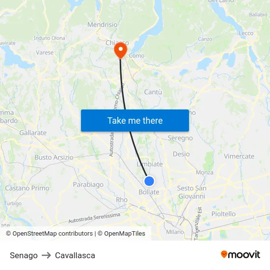 Senago to Cavallasca map