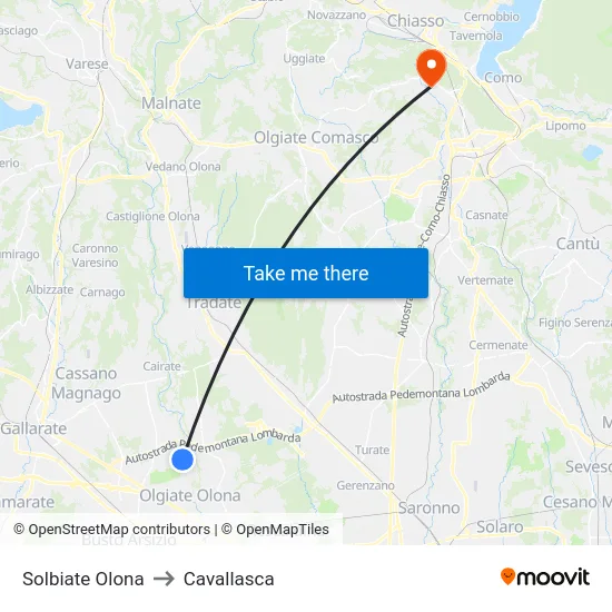 Solbiate Olona to Cavallasca map