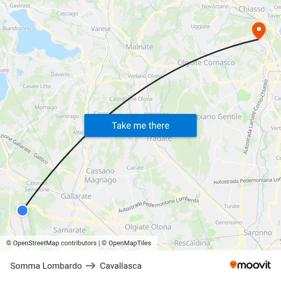 Somma Lombardo to Cavallasca map