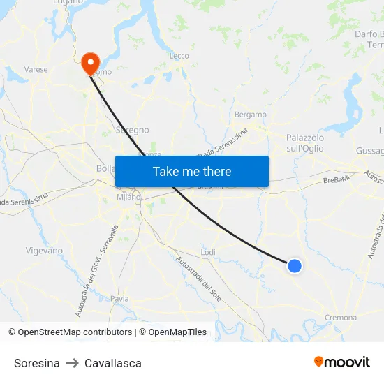 Soresina to Cavallasca map