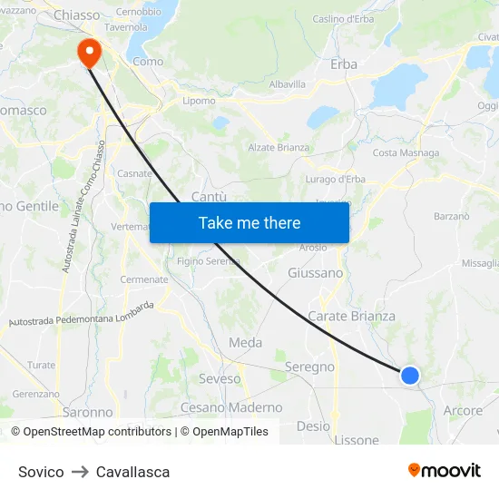 Sovico to Cavallasca map