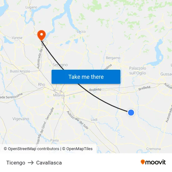 Ticengo to Cavallasca map