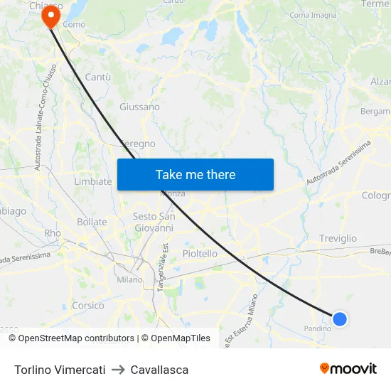 Torlino Vimercati to Cavallasca map