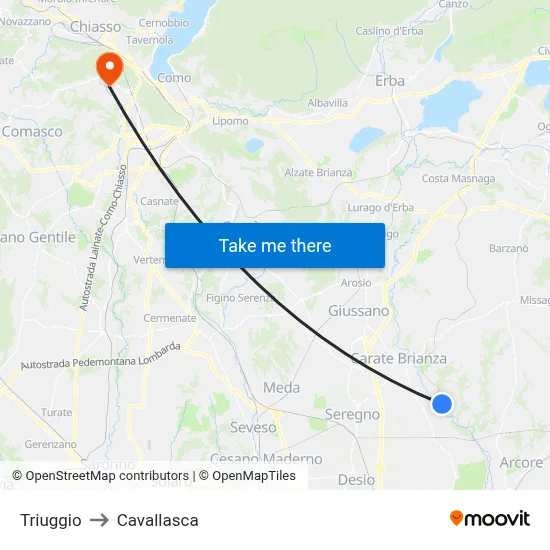 Triuggio to Cavallasca map