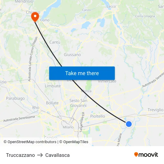 Truccazzano to Cavallasca map