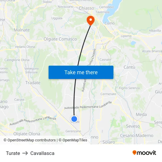 Turate to Cavallasca map