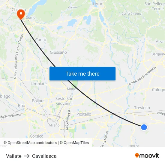 Vailate to Cavallasca map