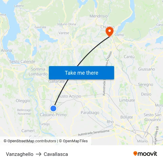 Vanzaghello to Cavallasca map