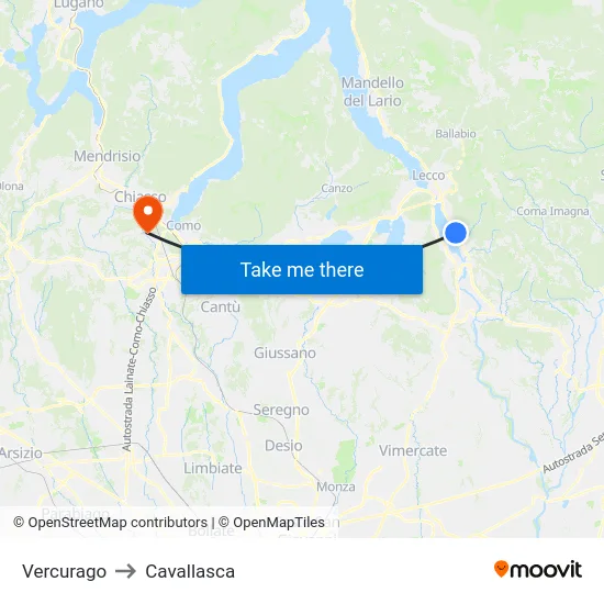 Vercurago to Cavallasca map