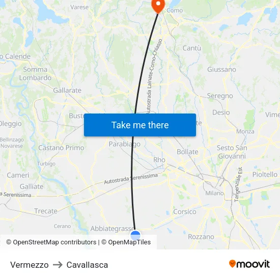 Vermezzo to Cavallasca map