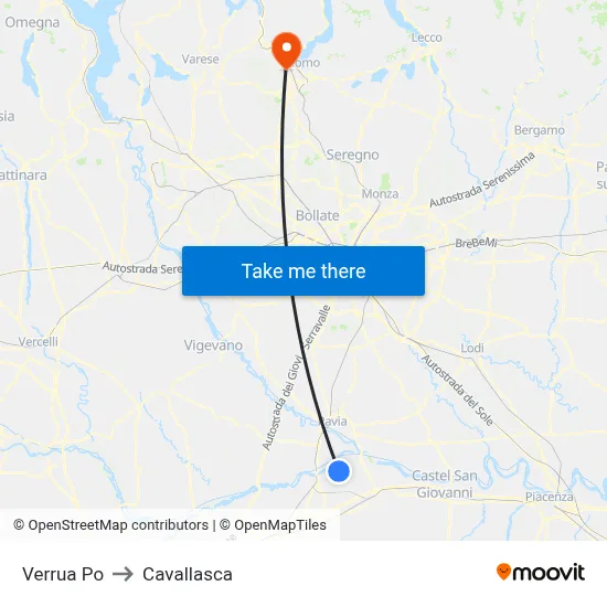 Verrua Po to Cavallasca map