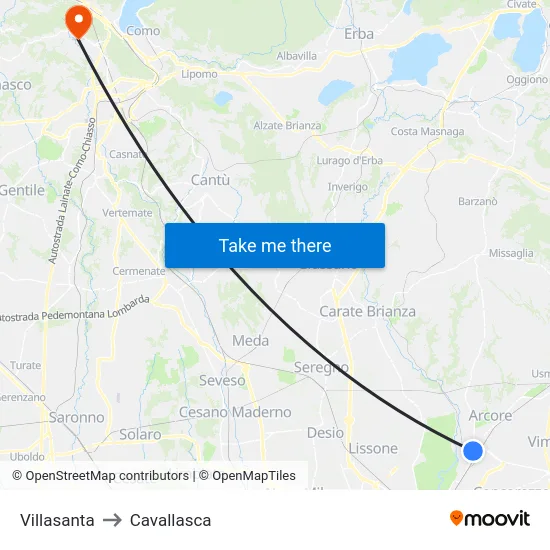 Villasanta to Cavallasca map