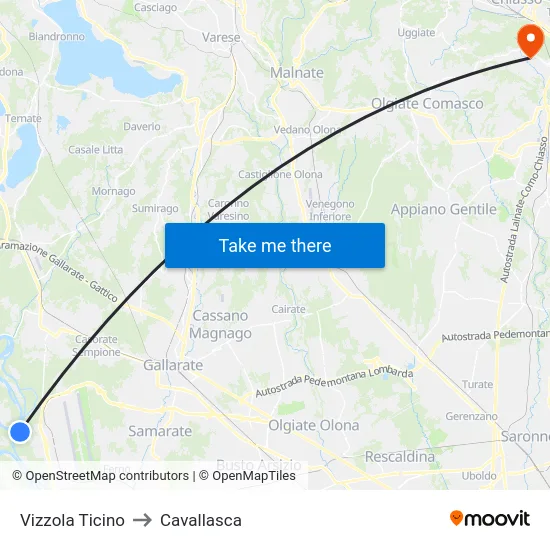 Vizzola Ticino to Cavallasca map
