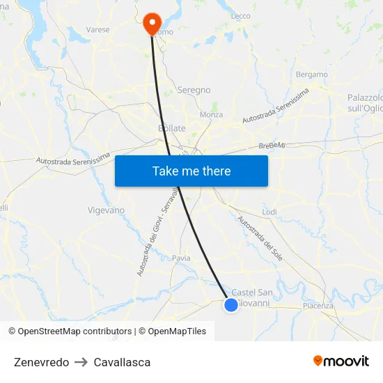 Zenevredo to Cavallasca map
