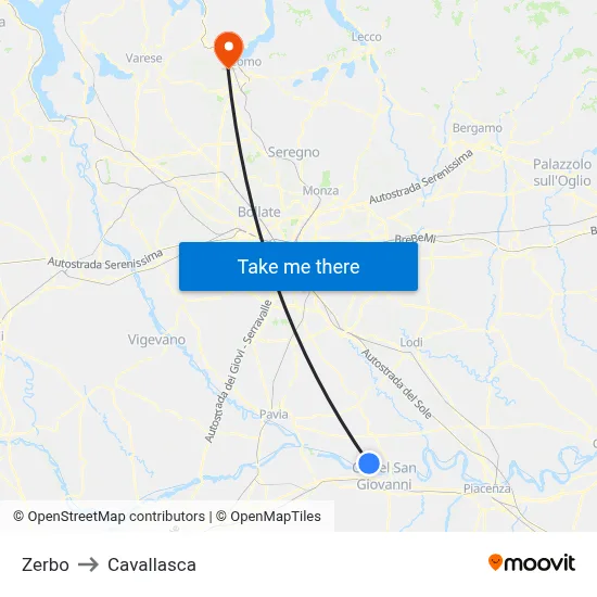 Zerbo to Cavallasca map