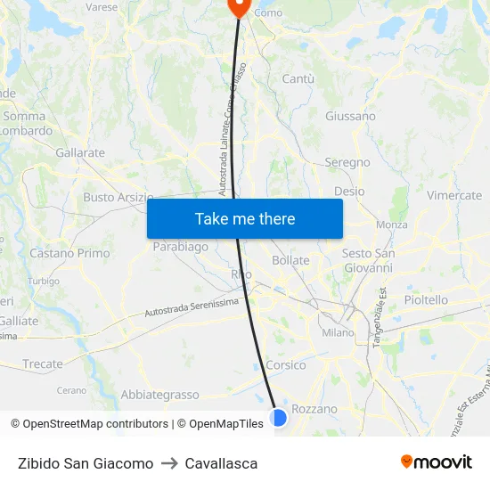 Zibido San Giacomo to Cavallasca map
