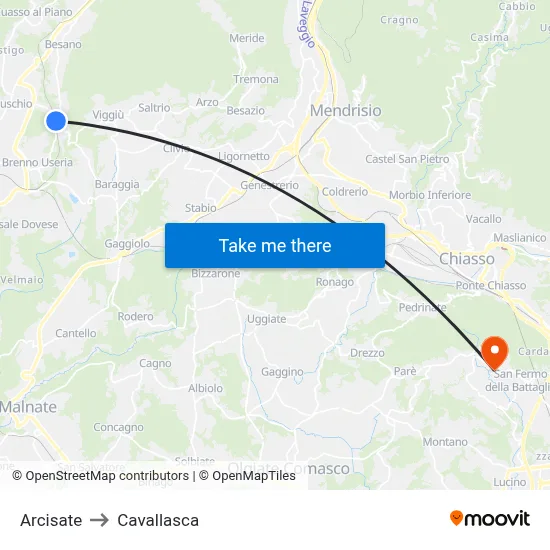 Arcisate to Cavallasca map