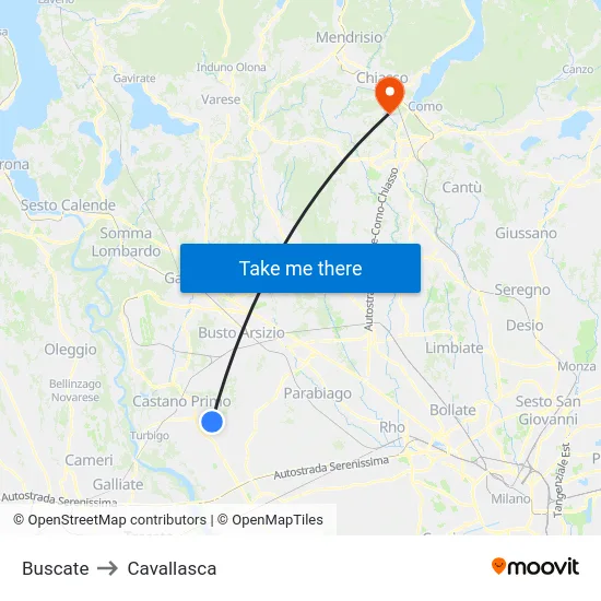 Buscate to Cavallasca map
