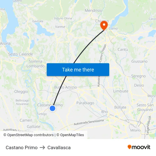 Castano Primo to Cavallasca map