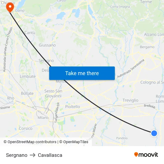 Sergnano to Cavallasca map