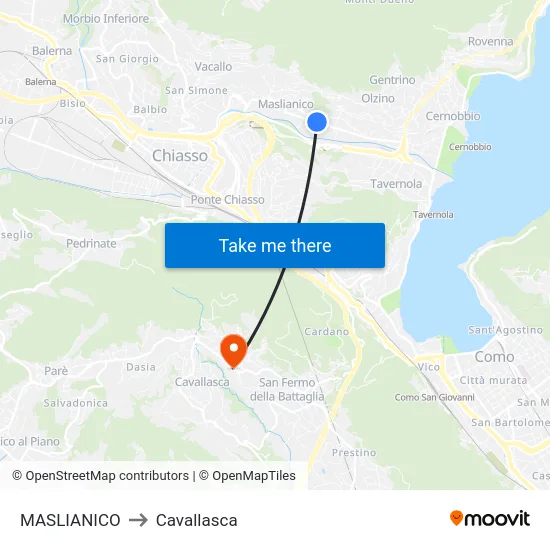 Maslianico to Cavallasca map