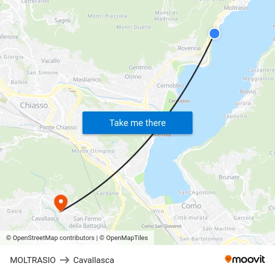 Moltrasio to Cavallasca map