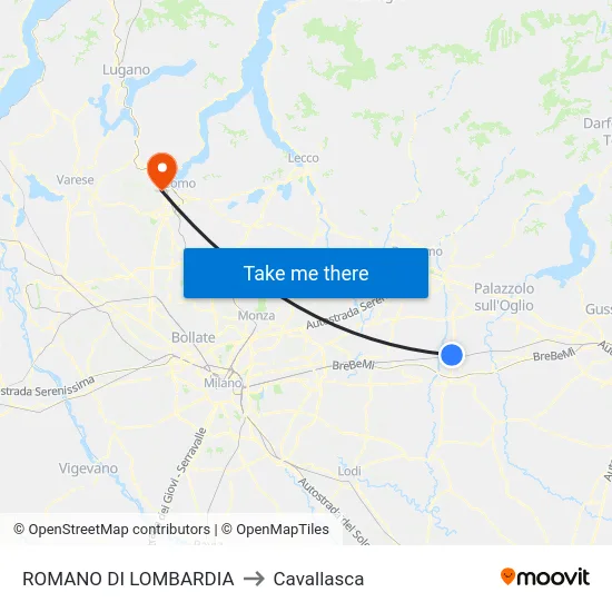 ROMANO DI LOMBARDIA to Cavallasca map