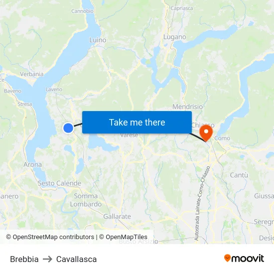 Brebbia to Cavallasca map