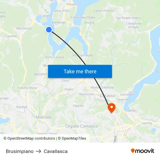 Brusimpiano to Cavallasca map