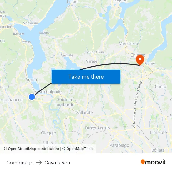 Comignago to Cavallasca map