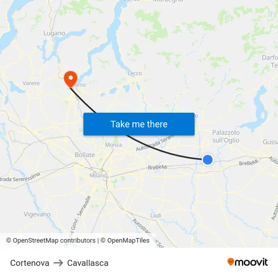 Cortenova to Cavallasca map