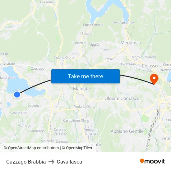 Cazzago Brabbia to Cavallasca map