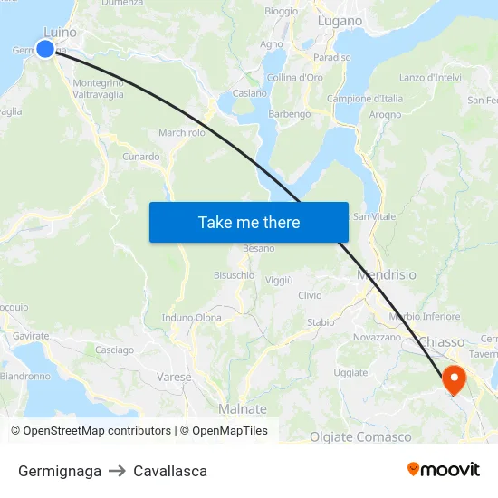 Germignaga to Cavallasca map