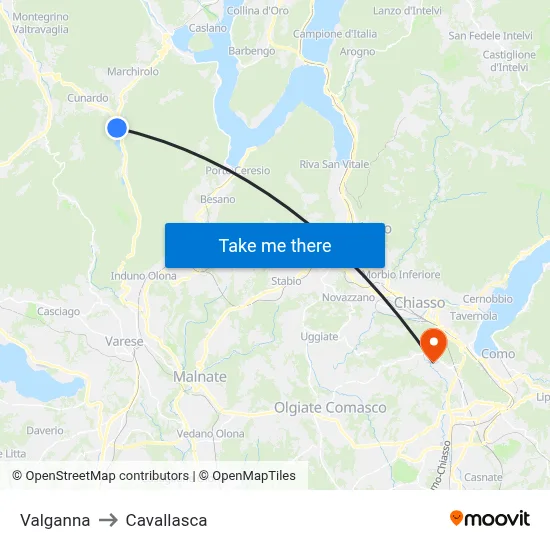 Valganna to Cavallasca map