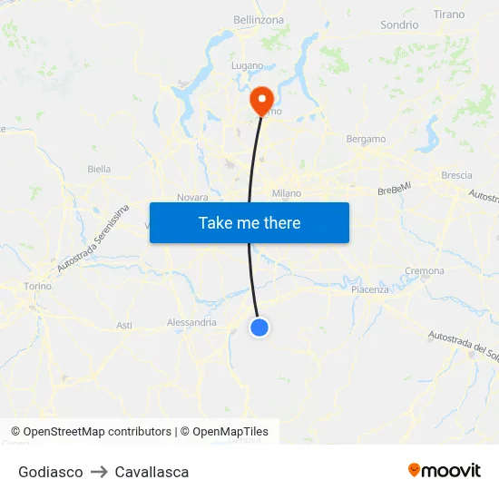 Godiasco to Cavallasca map