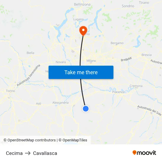 Cecima to Cavallasca map