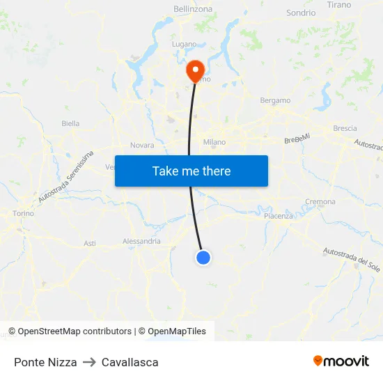 Ponte Nizza to Cavallasca map