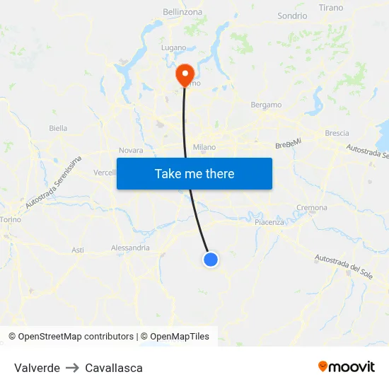 Valverde to Cavallasca map