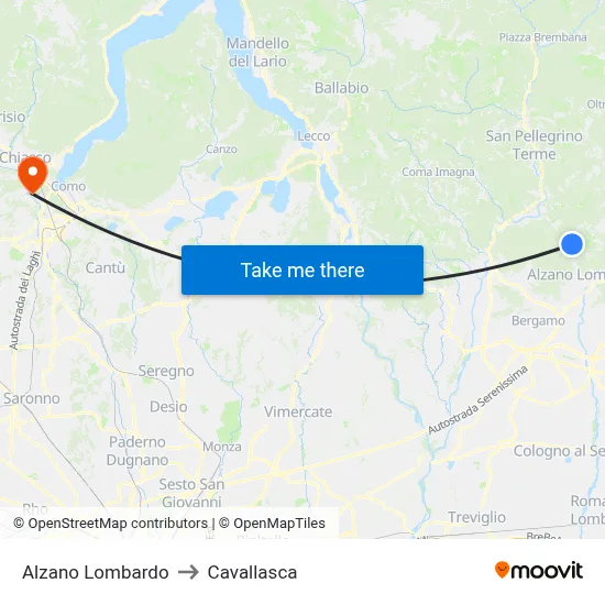 Alzano Lombardo to Cavallasca map