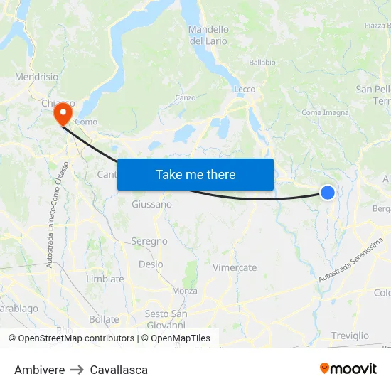 Ambivere to Cavallasca map
