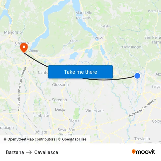Barzana to Cavallasca map
