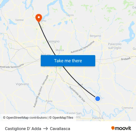 Castiglione D' Adda to Cavallasca map