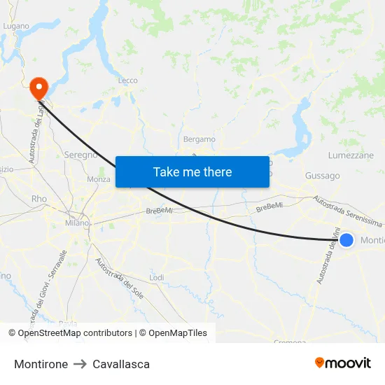 Montirone to Cavallasca map