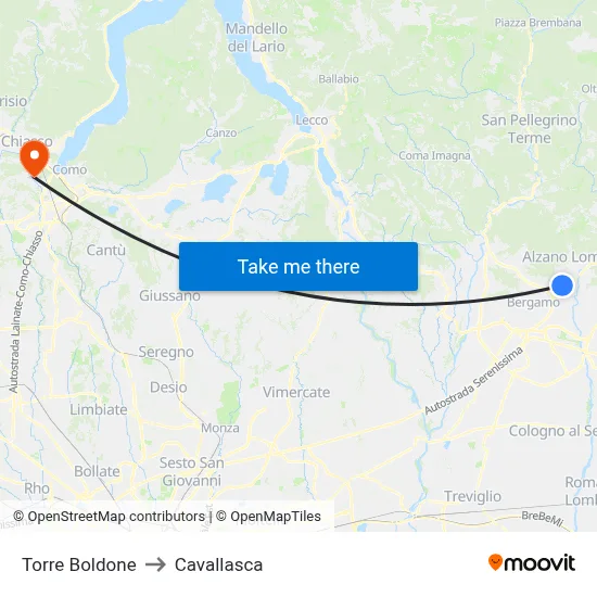 Torre Boldone to Cavallasca map