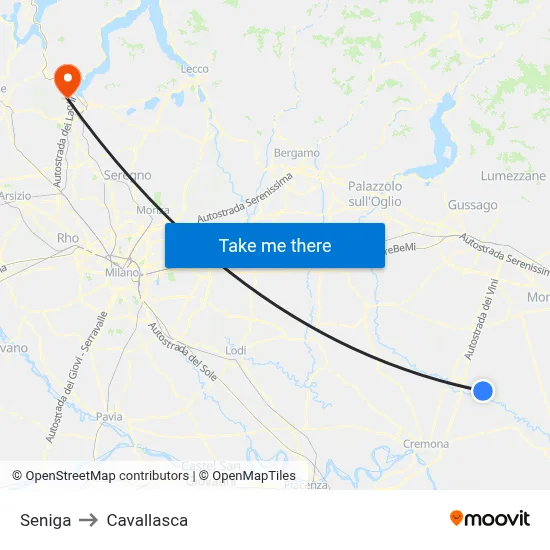 Seniga to Cavallasca map