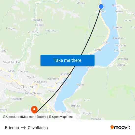 Brienno to Cavallasca map