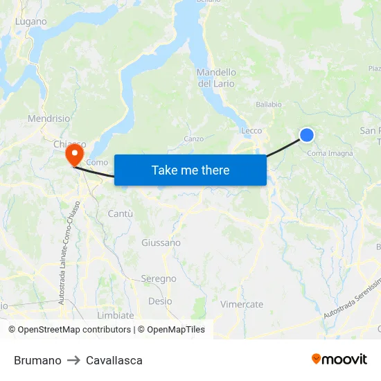 Brumano to Cavallasca map