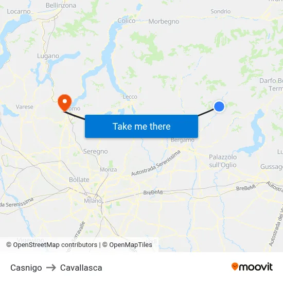 Casnigo to Cavallasca map
