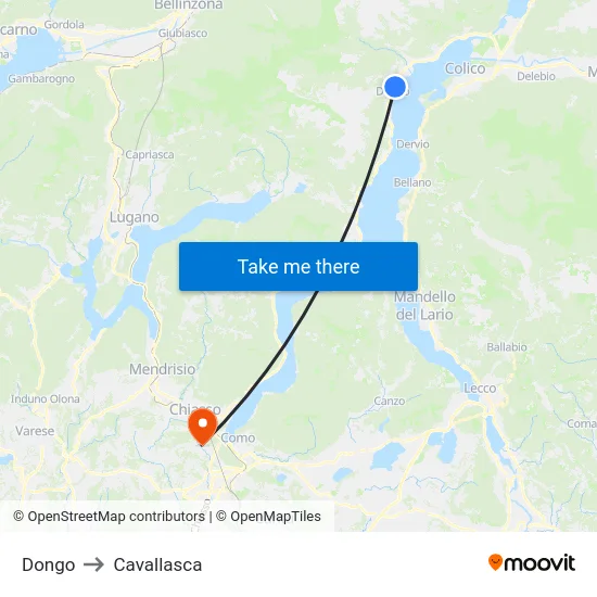 Dongo to Cavallasca map